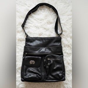 Brighton Black Leather Faux Snake Skin Multi Compartment Crossbody Shoulder Bag